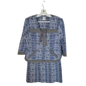 Cabi Reina 21 Club Tweed Suit Jacket Skirt Jackie-O Retro Houndstooth L/10 EUC